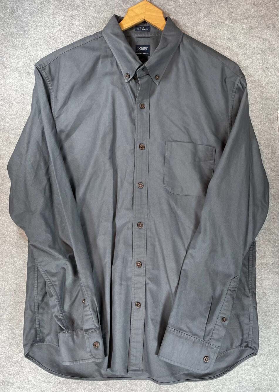 J.Crew Slim Untucked Garment Dye Gray Button Down Shirt Men's Size Large